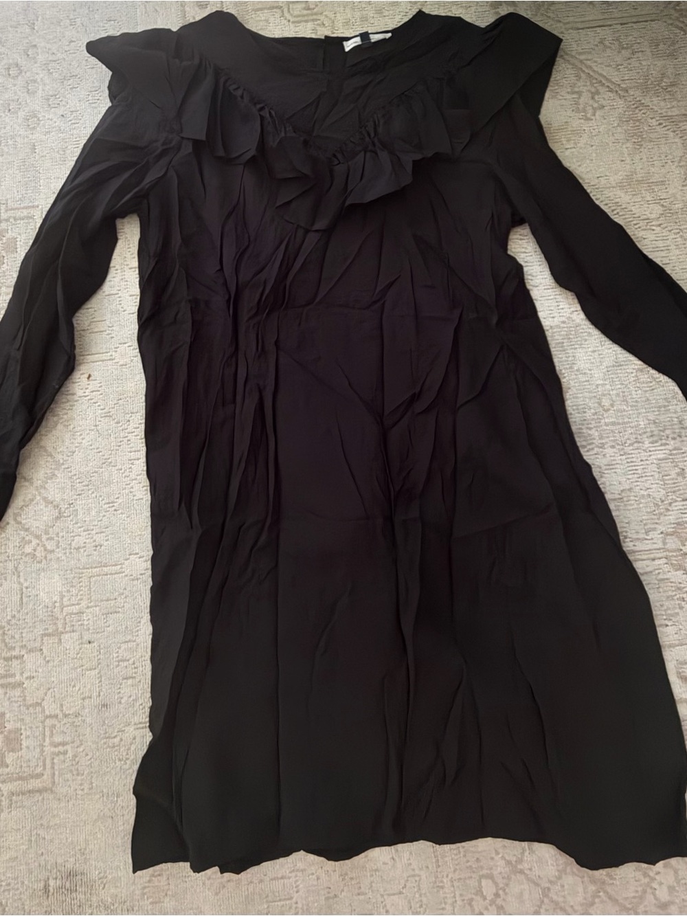 Michelle McDowell Women's Black Ruffle-Detail Long Sleeve Dress
